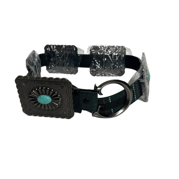 Lucky & Blessed Concha High Sierra Serape TurquoiseTooled Square Belt